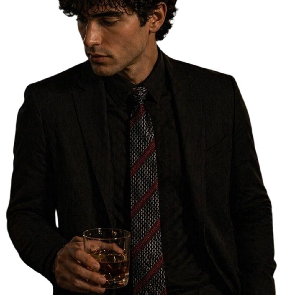 Black Red Stripe Tie Geometric Modern Wedding Formal NWT
